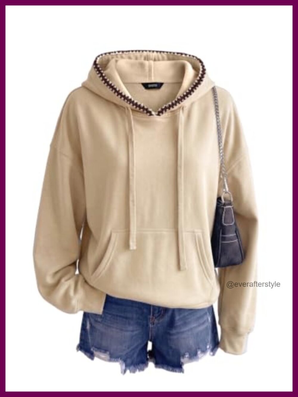 Oversized Fleece Hoodie Pullover Contrast Trim Womens Sweatshirt Casual